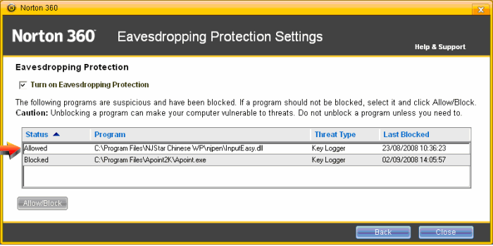 Enable NJStar Communicator and Chinese Pen in Norton 360