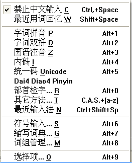 Chinese Input Methods Selection
